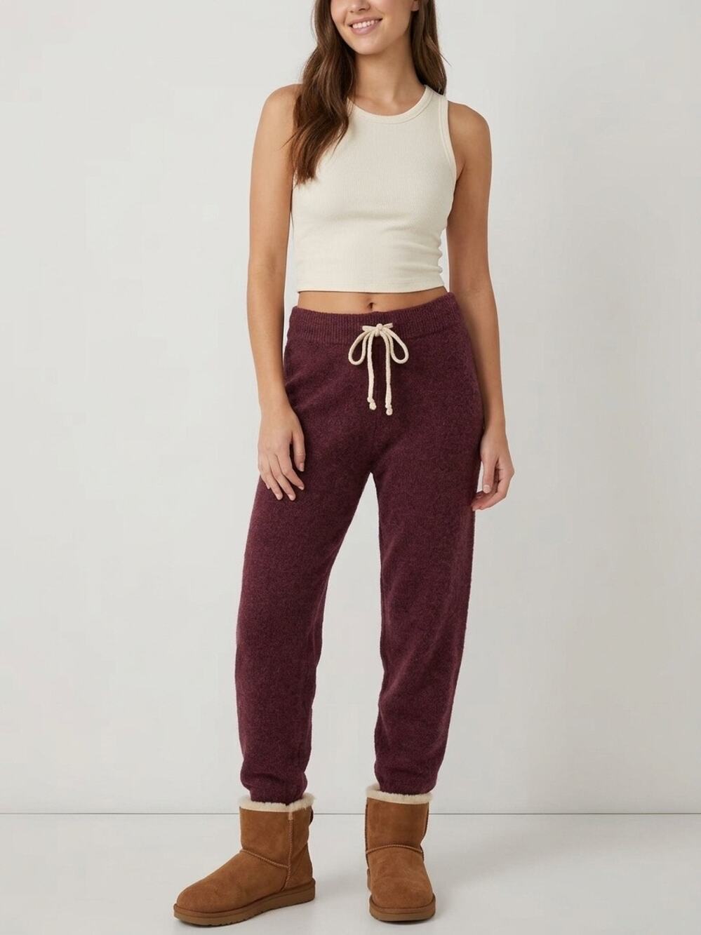Daily Practice Anthropologie Womens Huddle Up Pop Cord Pants Knit Joggers Plum S